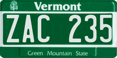 VT license plate ZAC235
