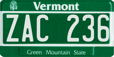 VT license plate ZAC236