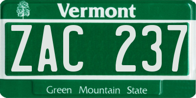 VT license plate ZAC237
