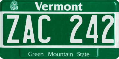 VT license plate ZAC242