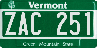 VT license plate ZAC251