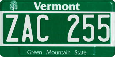VT license plate ZAC255