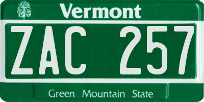 VT license plate ZAC257