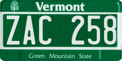 VT license plate ZAC258