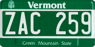 VT license plate ZAC259