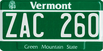 VT license plate ZAC260