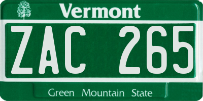 VT license plate ZAC265
