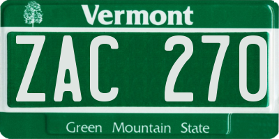 VT license plate ZAC270