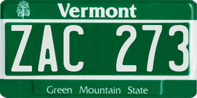 VT license plate ZAC273