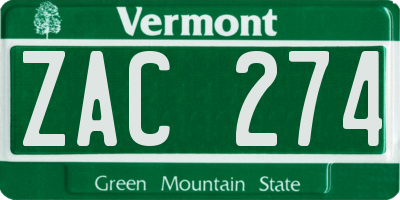 VT license plate ZAC274