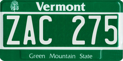 VT license plate ZAC275