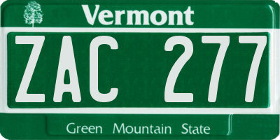 VT license plate ZAC277