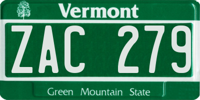 VT license plate ZAC279
