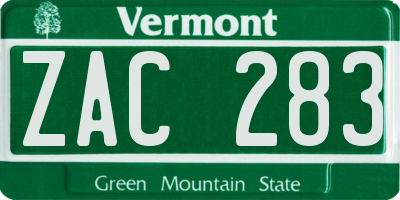 VT license plate ZAC283