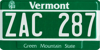 VT license plate ZAC287