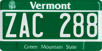 VT license plate ZAC288