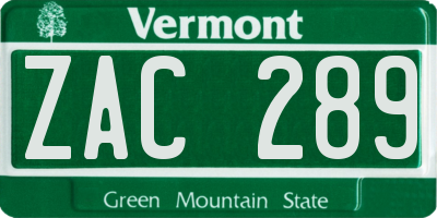 VT license plate ZAC289