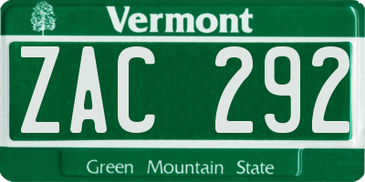 VT license plate ZAC292