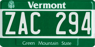 VT license plate ZAC294