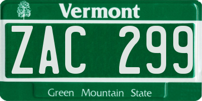 VT license plate ZAC299