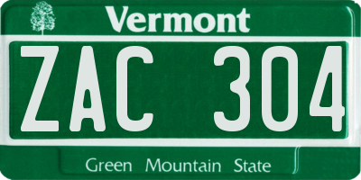 VT license plate ZAC304