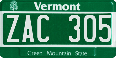 VT license plate ZAC305