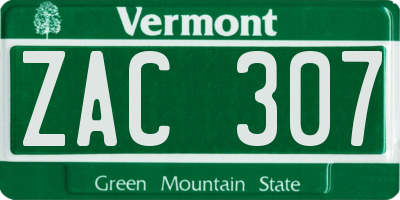 VT license plate ZAC307