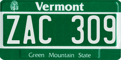 VT license plate ZAC309