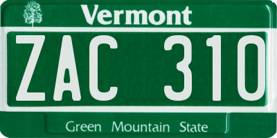 VT license plate ZAC310
