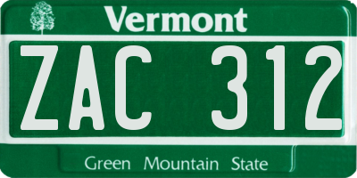 VT license plate ZAC312