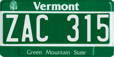 VT license plate ZAC315