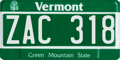 VT license plate ZAC318
