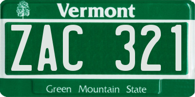 VT license plate ZAC321