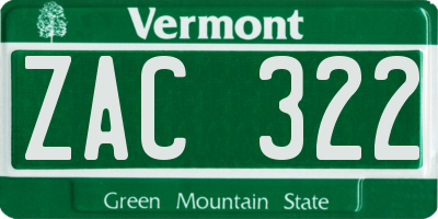 VT license plate ZAC322