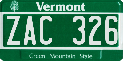 VT license plate ZAC326