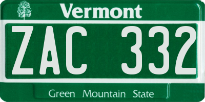 VT license plate ZAC332