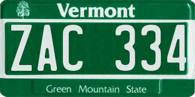 VT license plate ZAC334