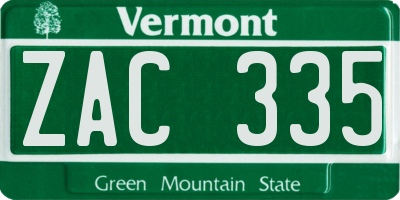 VT license plate ZAC335