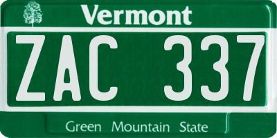 VT license plate ZAC337