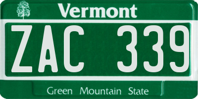 VT license plate ZAC339