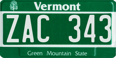 VT license plate ZAC343