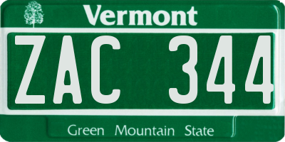 VT license plate ZAC344