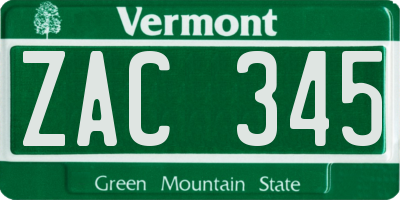 VT license plate ZAC345