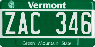VT license plate ZAC346