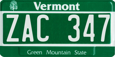 VT license plate ZAC347