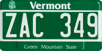 VT license plate ZAC349