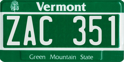 VT license plate ZAC351