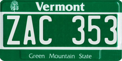 VT license plate ZAC353
