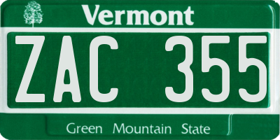 VT license plate ZAC355