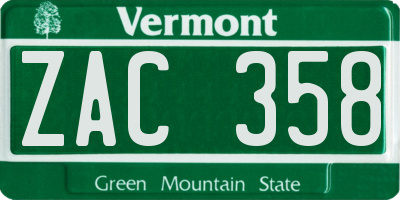 VT license plate ZAC358